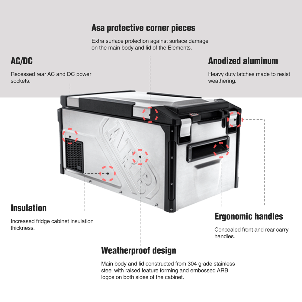 Specs ARB Elements 63 Quart Portable Fridge Freezer Weatherproof Stainless Steel 10810602 Mudify