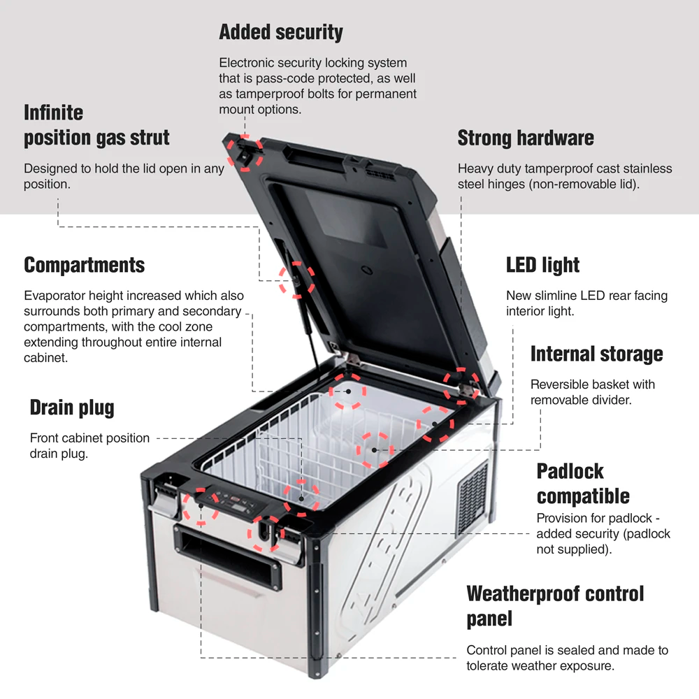 Spec sheet ARB Elements 63 Quart Portable Fridge Freezer Weatherproof Stainless Steel 10810602 Mudify